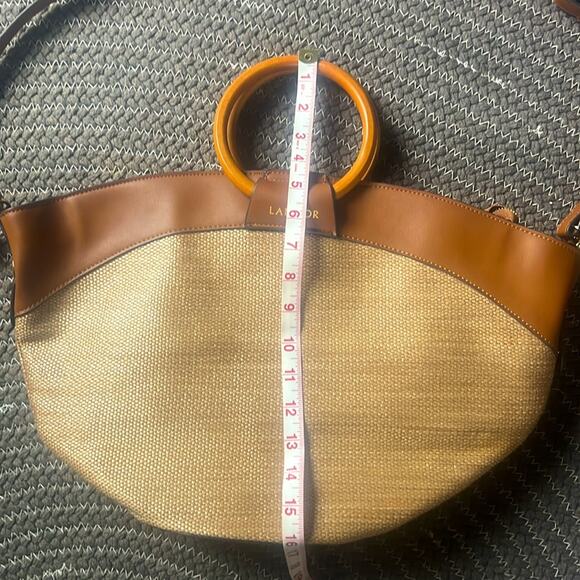 Lanidor Woven Satchel Purse w/ Leather Details Wood Top Handle Adjustabl… - Picture 8 of 9